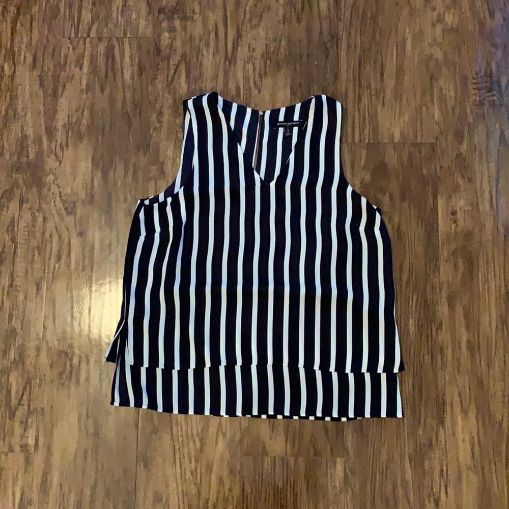 Banana Republic Navy and White Vertical Stripe Sleeveless V-Neck Tank